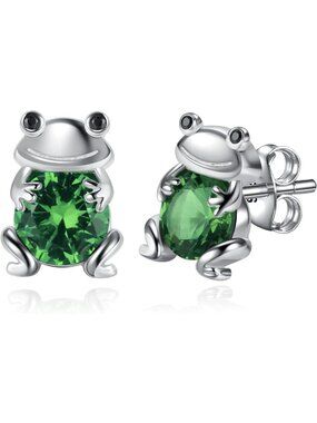 925 Sterling Silver Frog Stud Earrings for Women & Teens - Cute Animal Lover